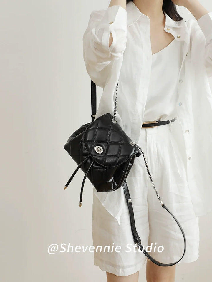 Leather Chain Drawstring Backpack