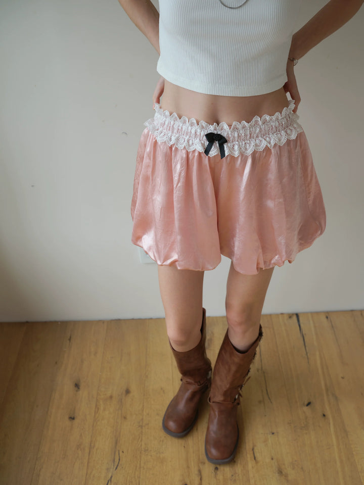 Acetate Lace Pleated Shorts