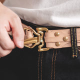 Vintage Madden Tooling Leather Belt with Brass Buckle for Men