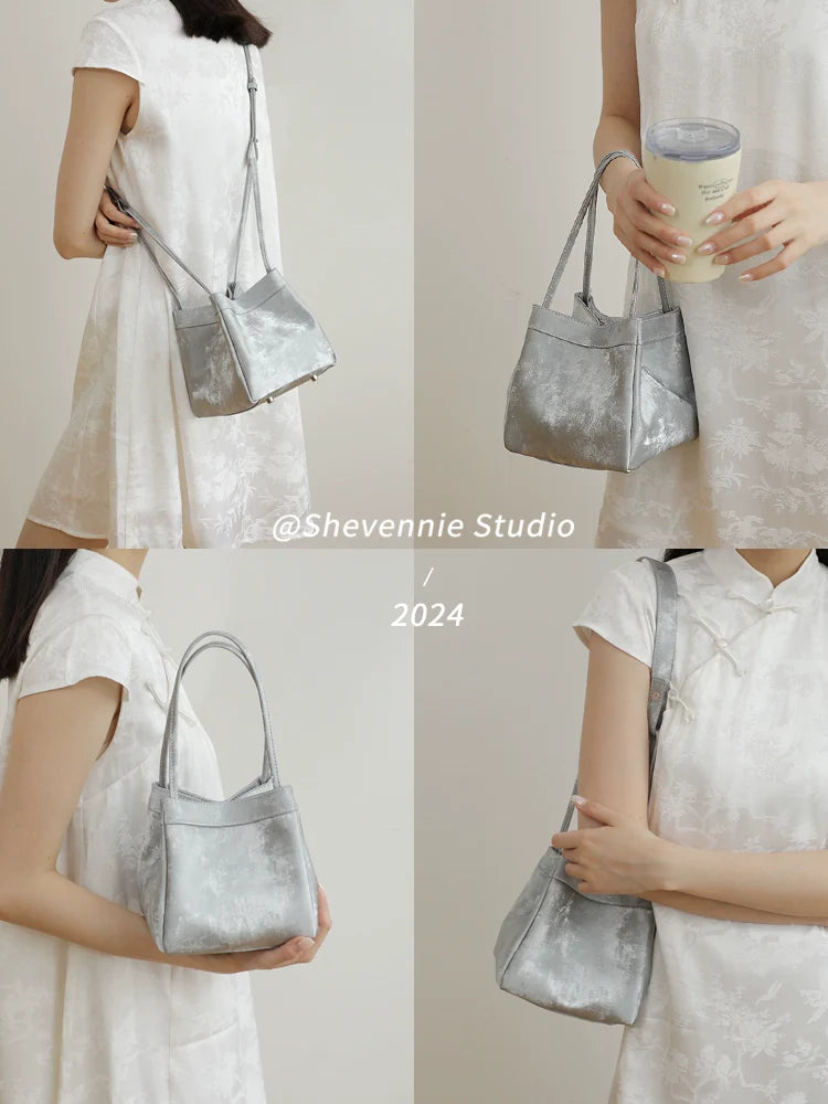 Silk Leather Bucket Bag