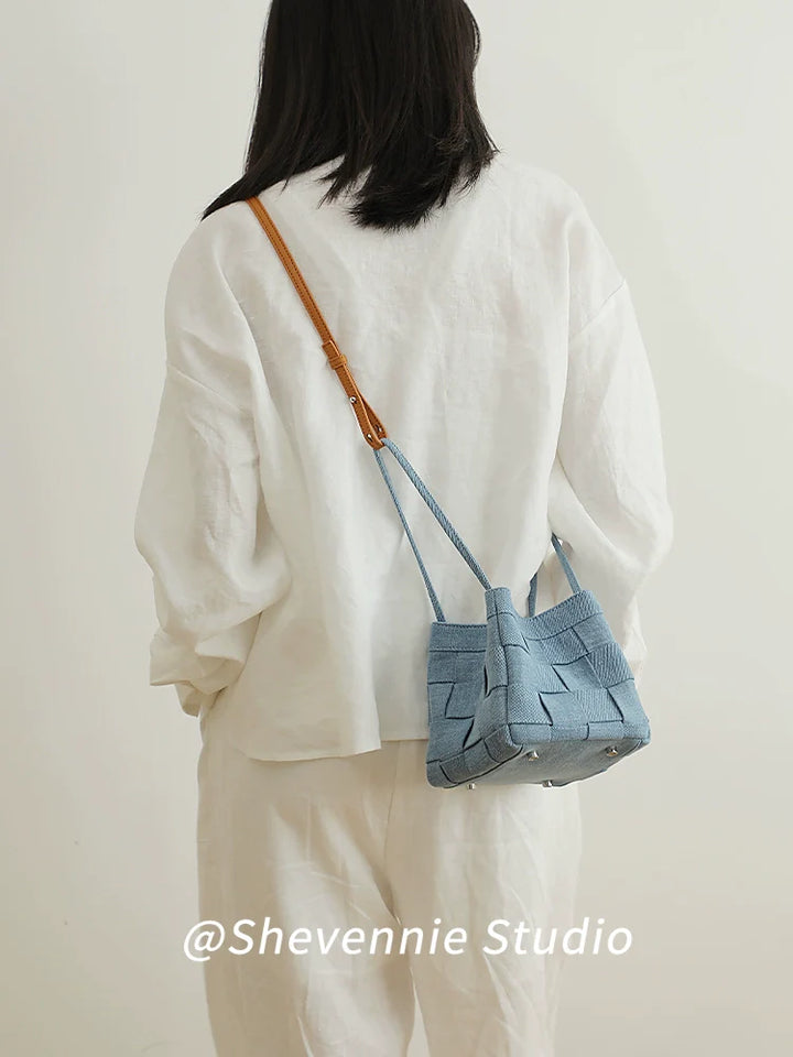 Soft-weave Canvas & Leather Bucket Bag