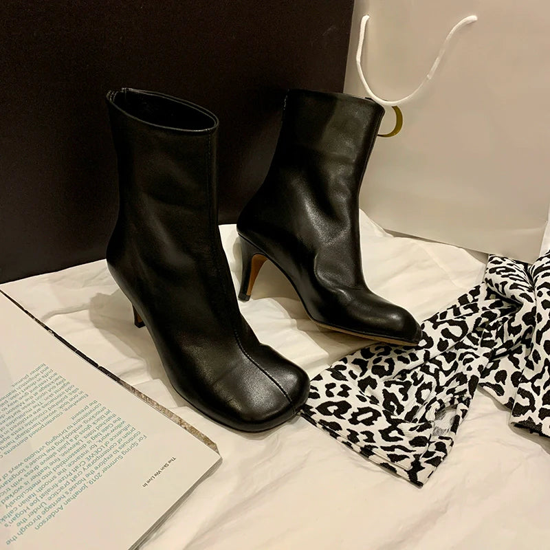 Black Suede Mid-Heel Ankle Boots