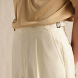 Men's 120S Merino Wool Tailored Neapolitan Single-Pleat White Dress Pants