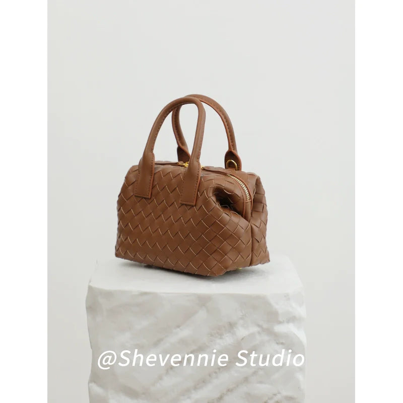 Leather Woven Bucket Bag