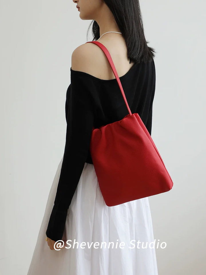 Pleated Cowhide Shoulder Bag