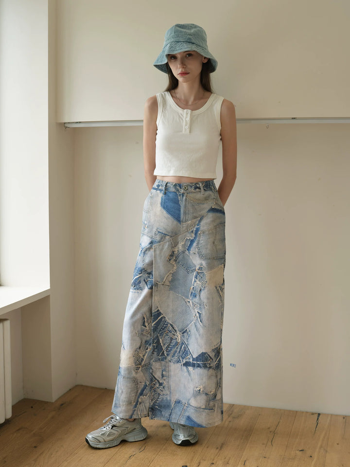 Denim Print Midi Culottes