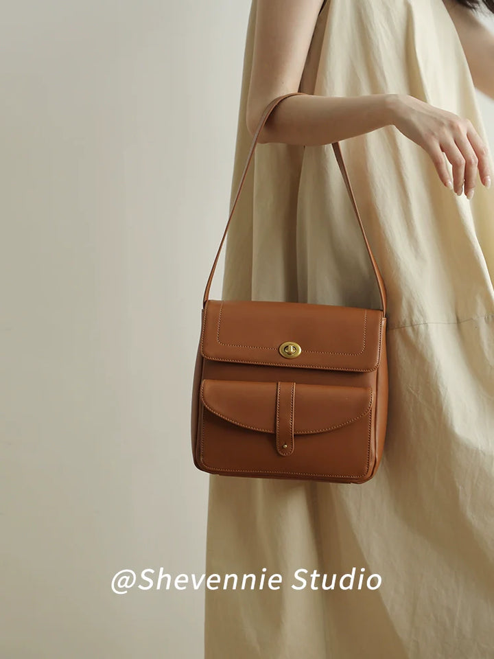 Waxed Leather Square Shoulder Bag