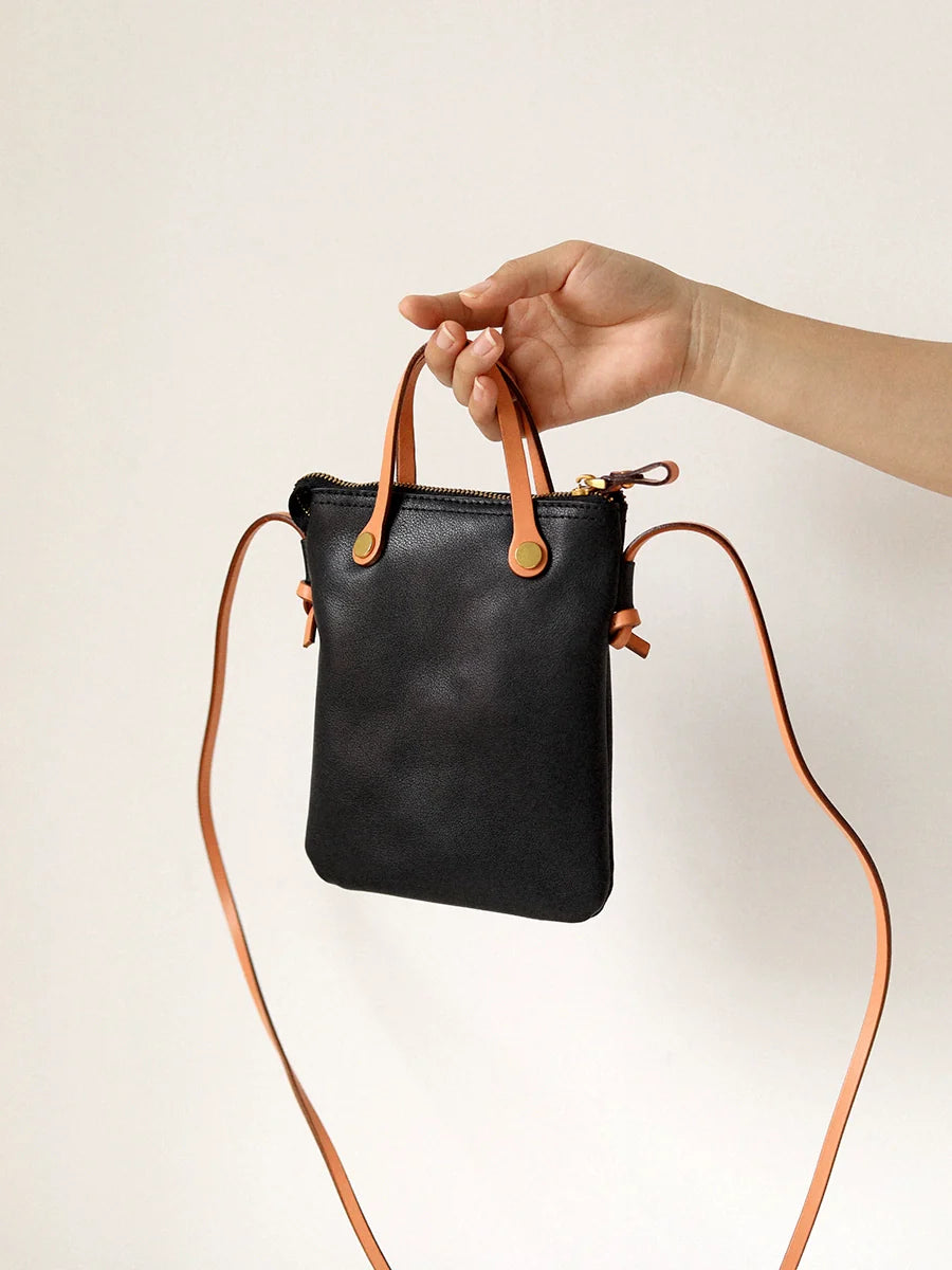 Contrast Leather Mini Tote