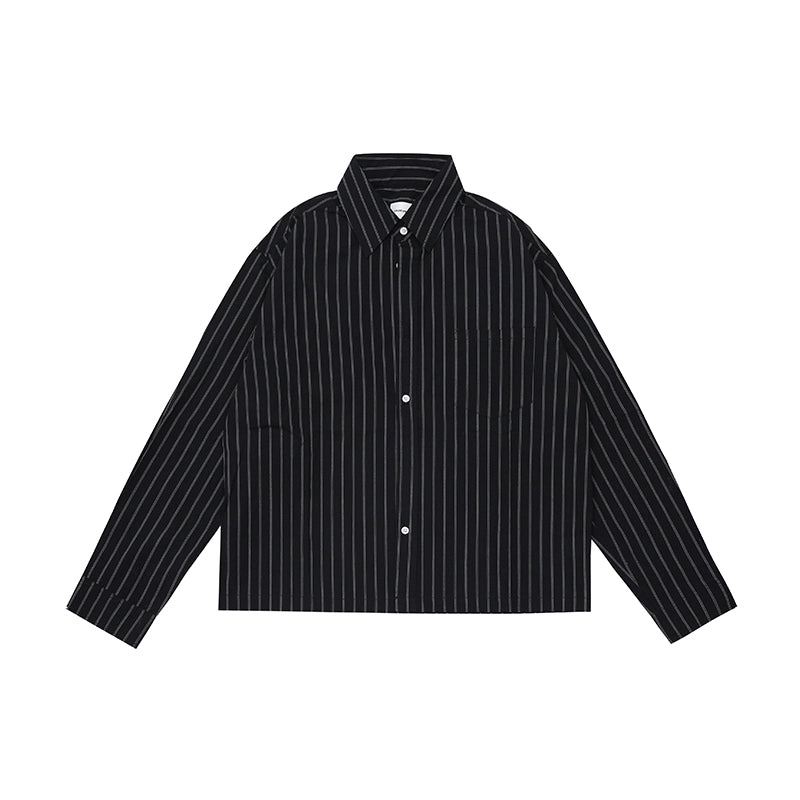 Unisex 23FW American Vintage Cleanfit Striped Shirt - Long Sleeve Cropped Button-Up