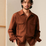 Men's Breathable Cotton-Linen Blend Cuban Collar Long Sleeve Pocket Shirt - Ivy Style Casual Shirt