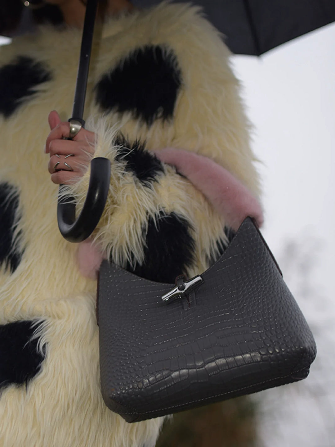 Fur-Trimmed Bucket Bag