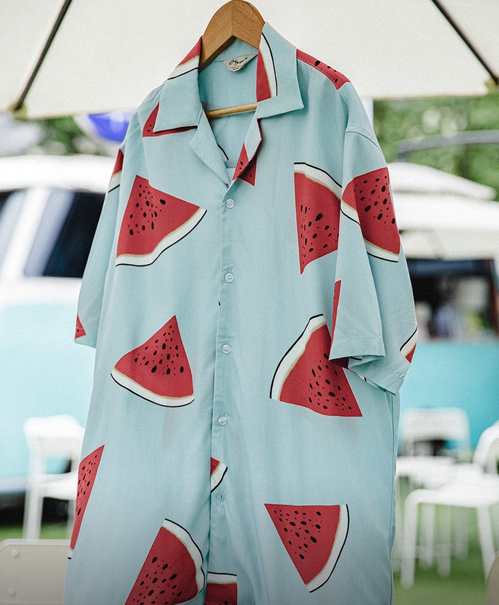 Watermelon Print Cuban Collar Shirt