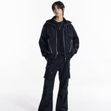Metal Logo Zipper PU Leather Men's Jacket - Casual & Loose Fit