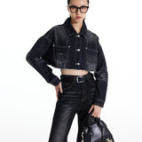 Denim Long-Sleeved Jacket for Women - Casual Hair Mustache Style