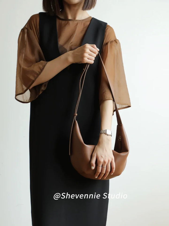 Leather Croissant Shoulder Bag