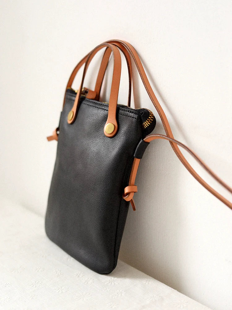 Contrast Leather Mini Tote