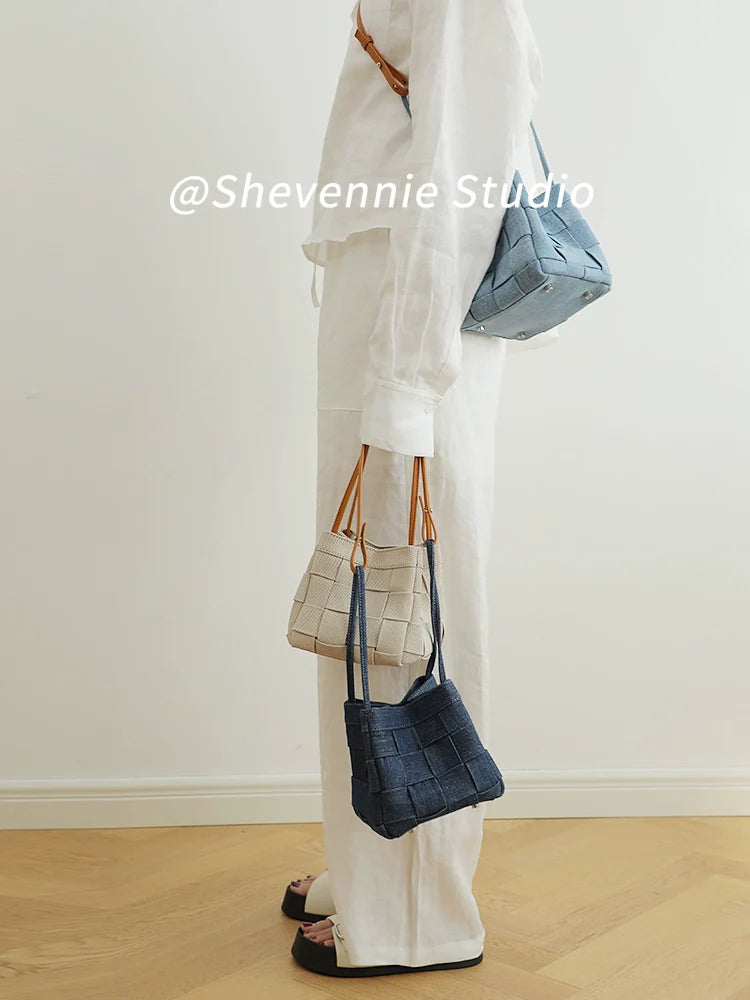 Soft-weave Canvas & Leather Bucket Bag