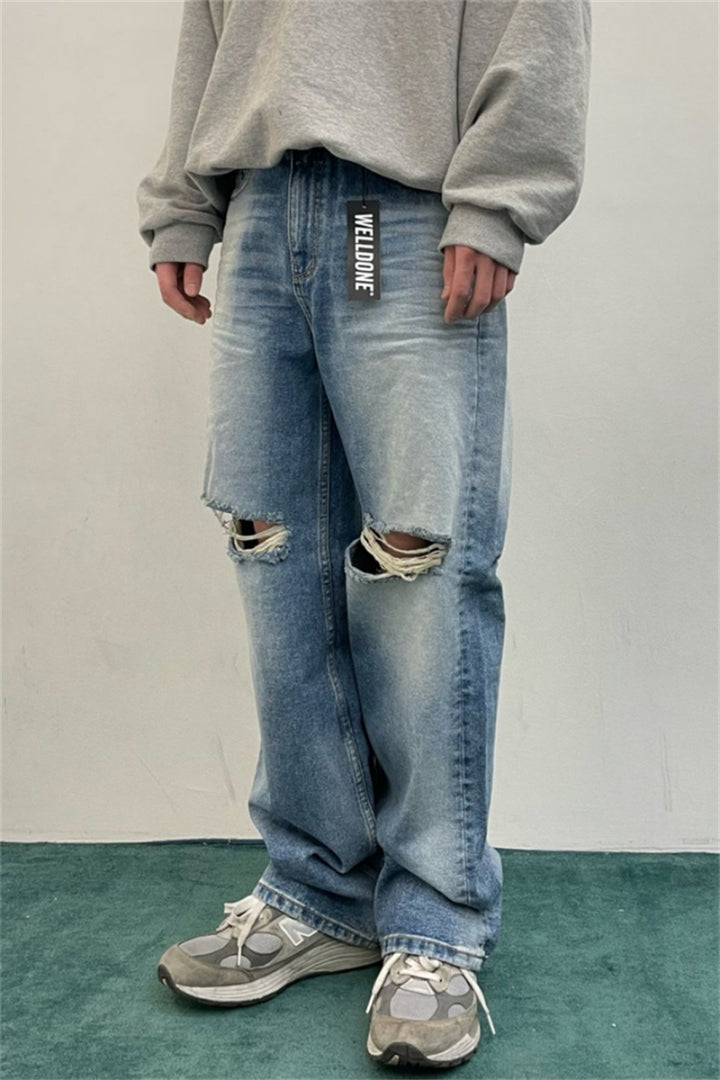 Knee Brushed Wide-Leg Jeans