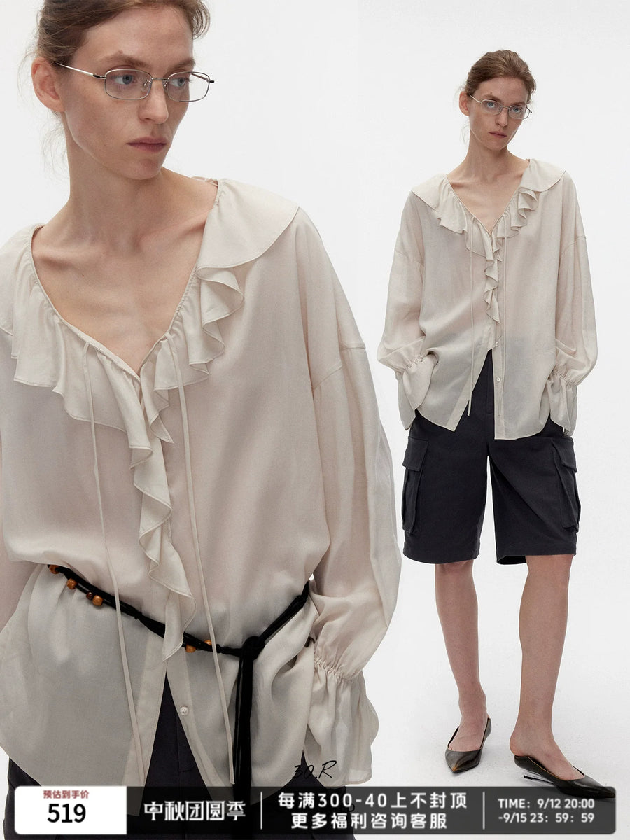 Lyocell Ruffle Sleeve Shirt