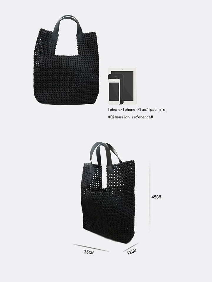 Satin Black Woven Tote