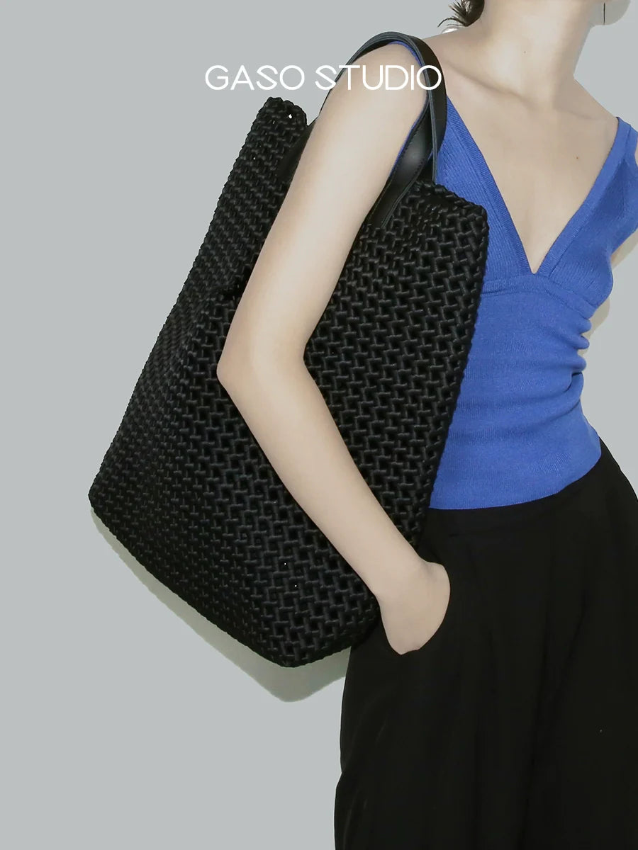 Satin Black Woven Tote