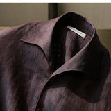 Men's 100% Linen Italian Lightweight One-Piece Collar Long Sleeve Shirt - Business Casual Cool and Breathable
