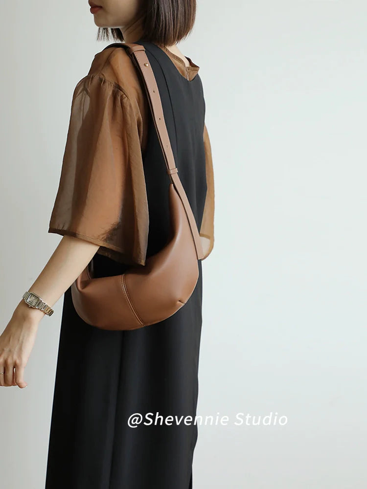 Leather Croissant Shoulder Bag