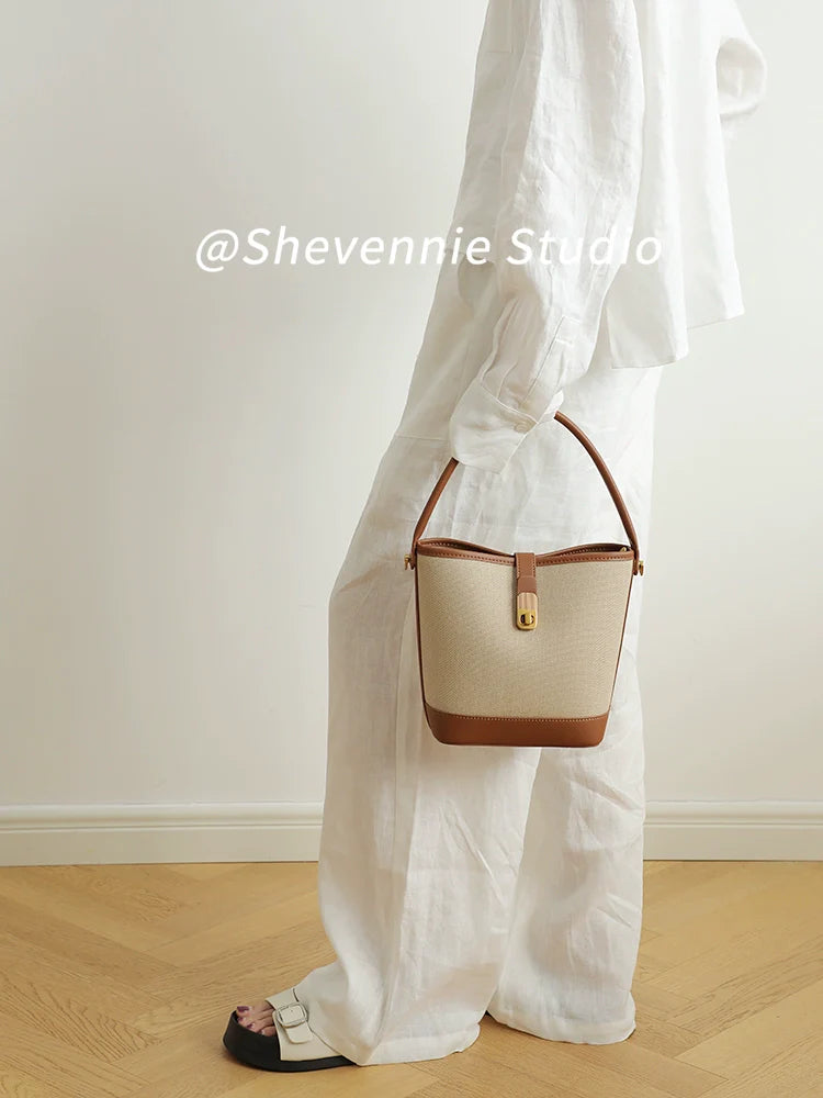 Canvas Leather Bucket Bag