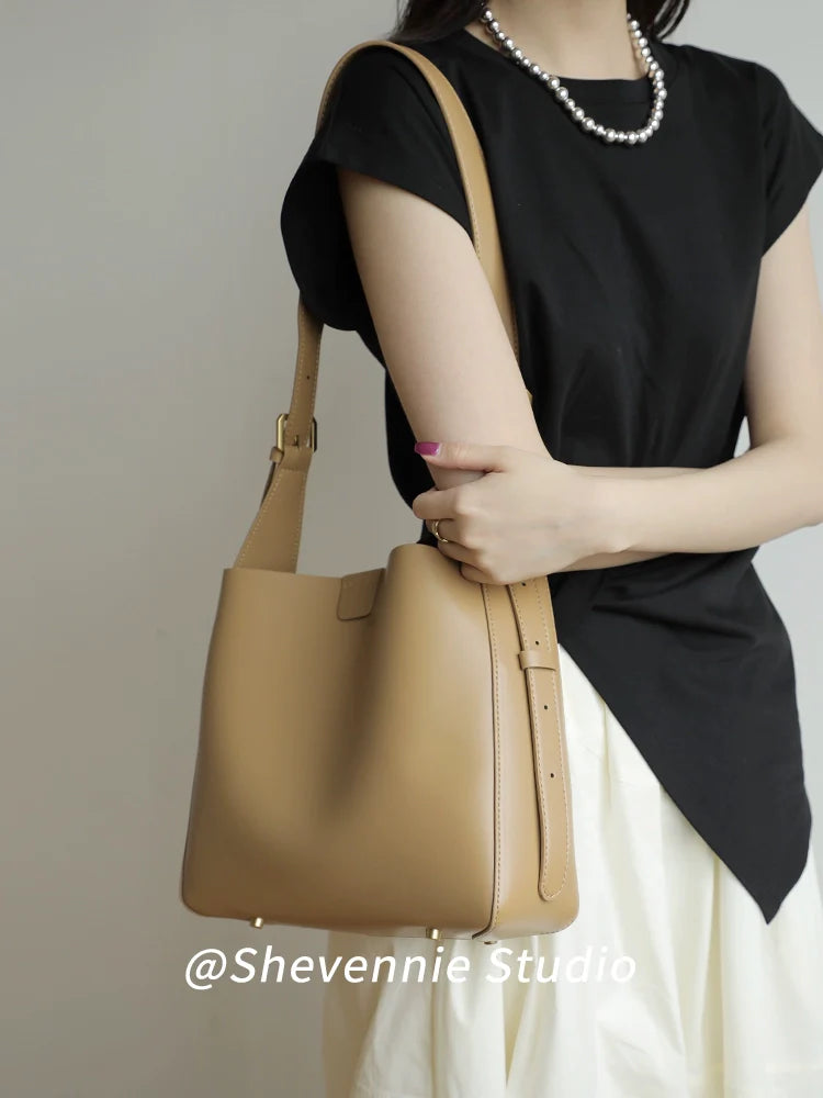 Leather Bucket Shoulder Bag