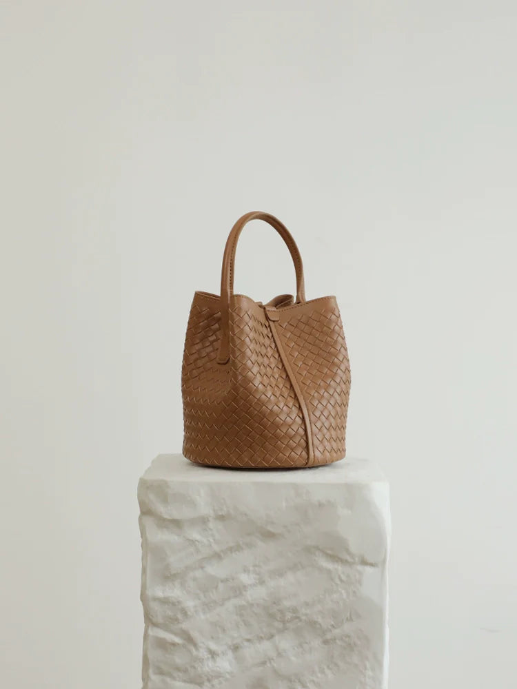 Woven Leather Bucket Bag