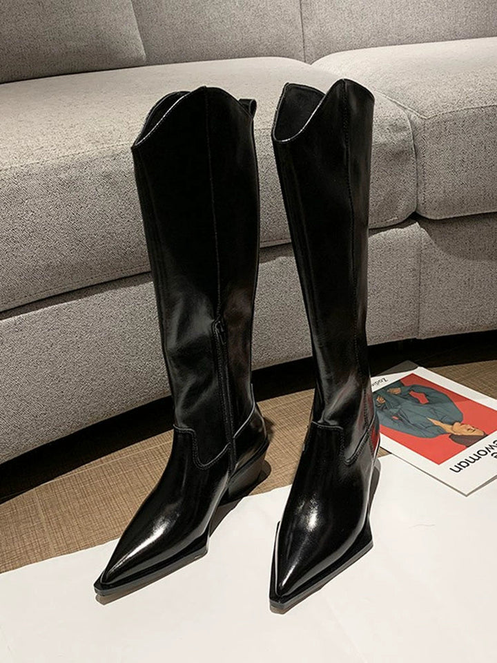 Pointed Leather Biker Boots