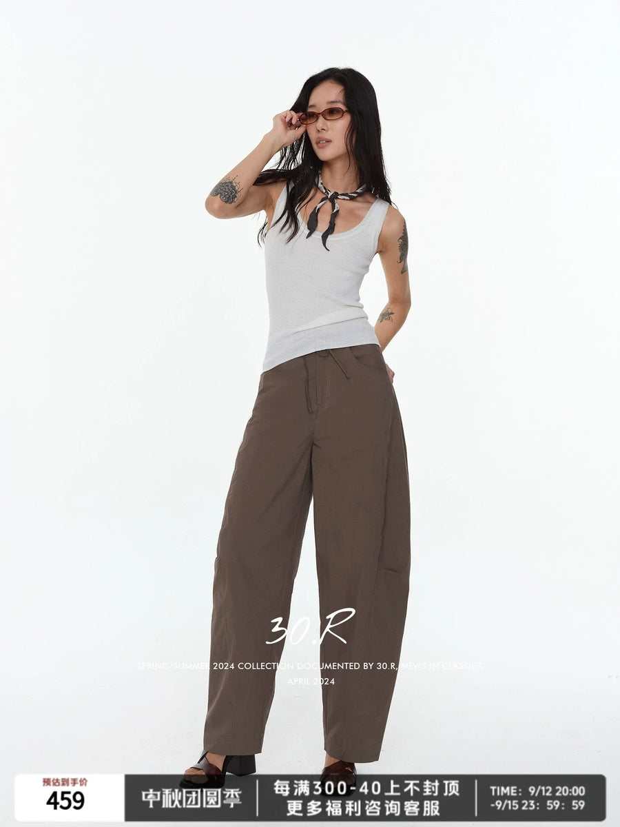 Cotton Blend Cropped Drawstring Pants