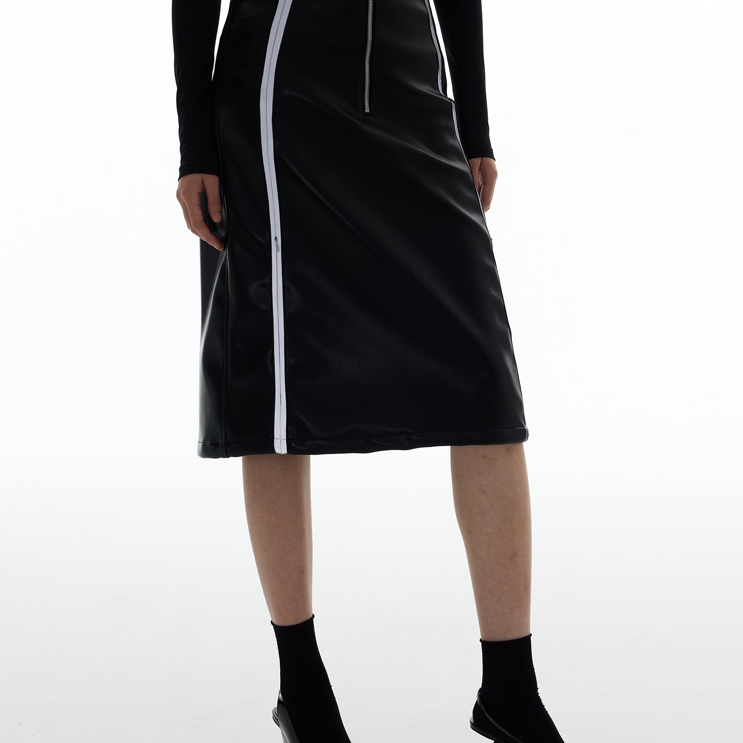 Reflective Leather Midi Skirt Stylish Slim Fit for Women