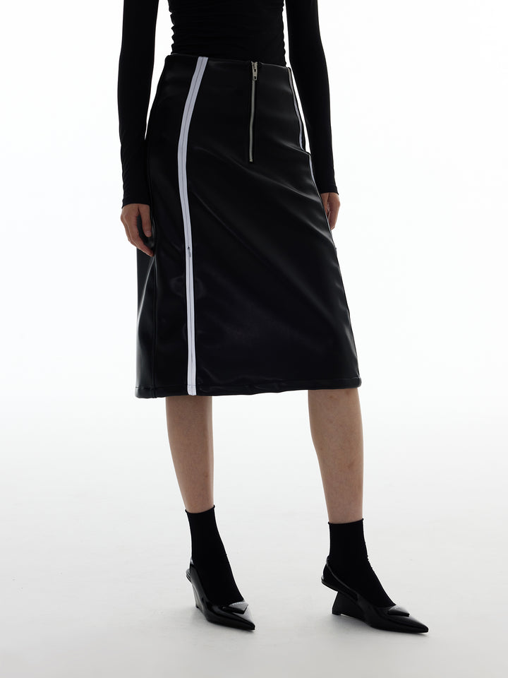 Reflective Leather Midi Skirt