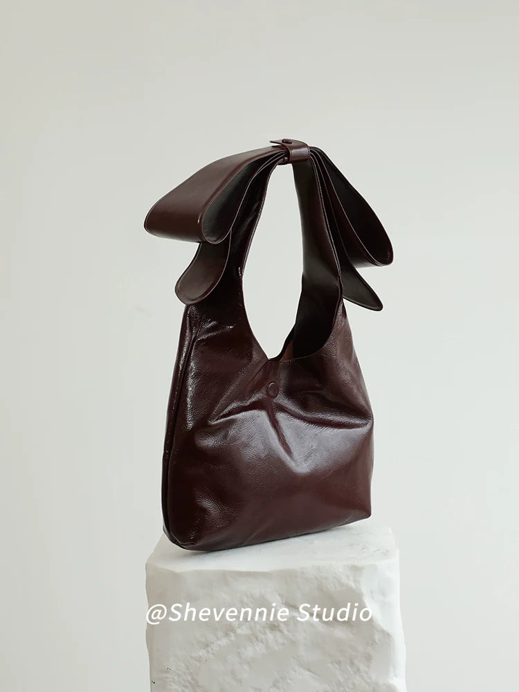 Bow Accent Leather Tote