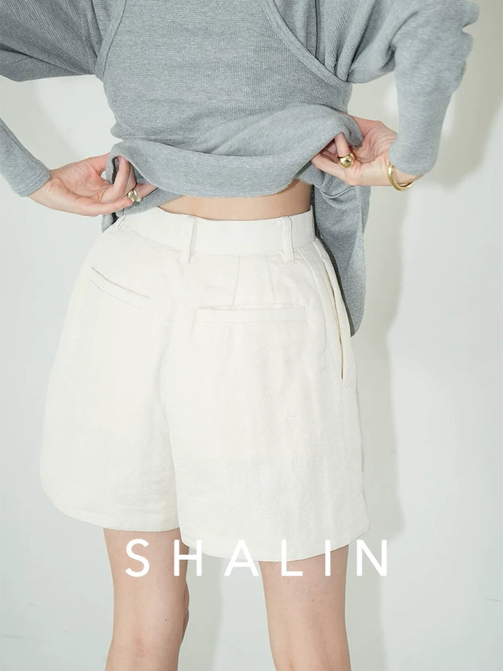 High Waist Linen Blend Shorts