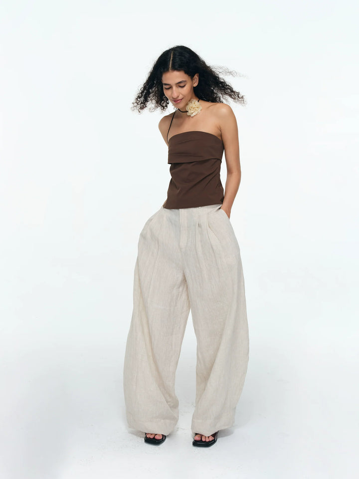 Natural Linen Wide Leg Pants