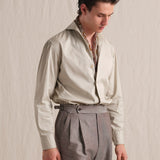 Men's Italian Pure Cotton Waterfall Pleats Shirt - Three-Step Handmade Spread Collar Long Sleeve Oversized Luxury Shirt