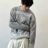 Men's Autumn and Winter New Arrival Embroidered Letters Casual Round Neck Gradient Color Round Neck Wool Sweater