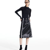 Reflective Leather Midi Skirt Stylish Slim Fit for Women