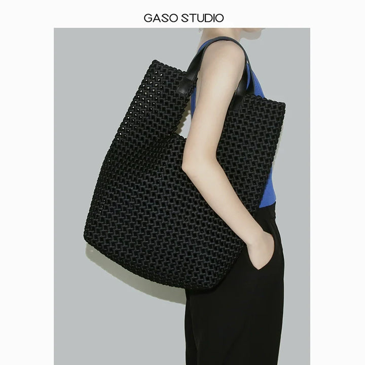 Satin Black Woven Tote