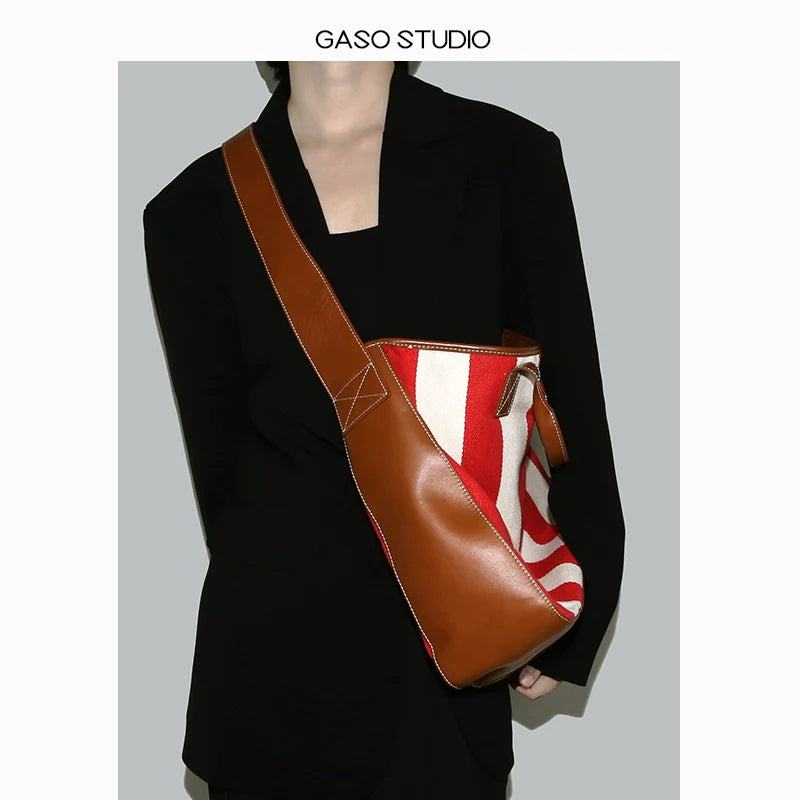 Canvas Leather Stripe Tote