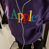 Dopamine Color Hooded Fleece Jacket - Apple Embroidery, Vibrant 480G Purple for Men's Stylish Comfort