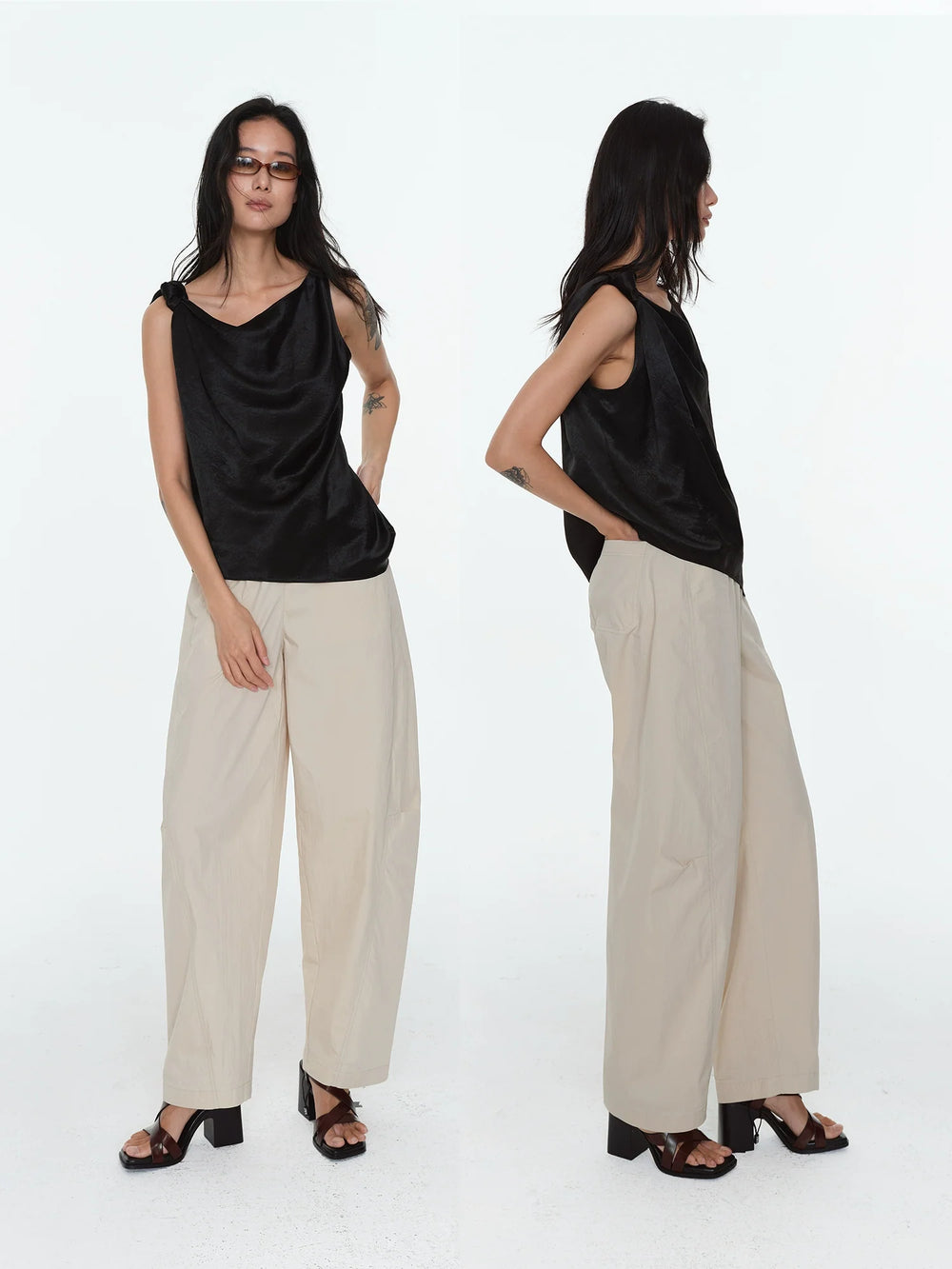 Cotton Blend Cropped Drawstring Pants