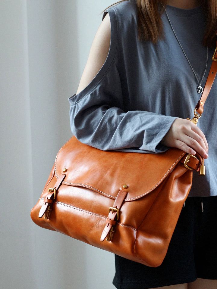 Modern Brushed Leather Messenger Bag