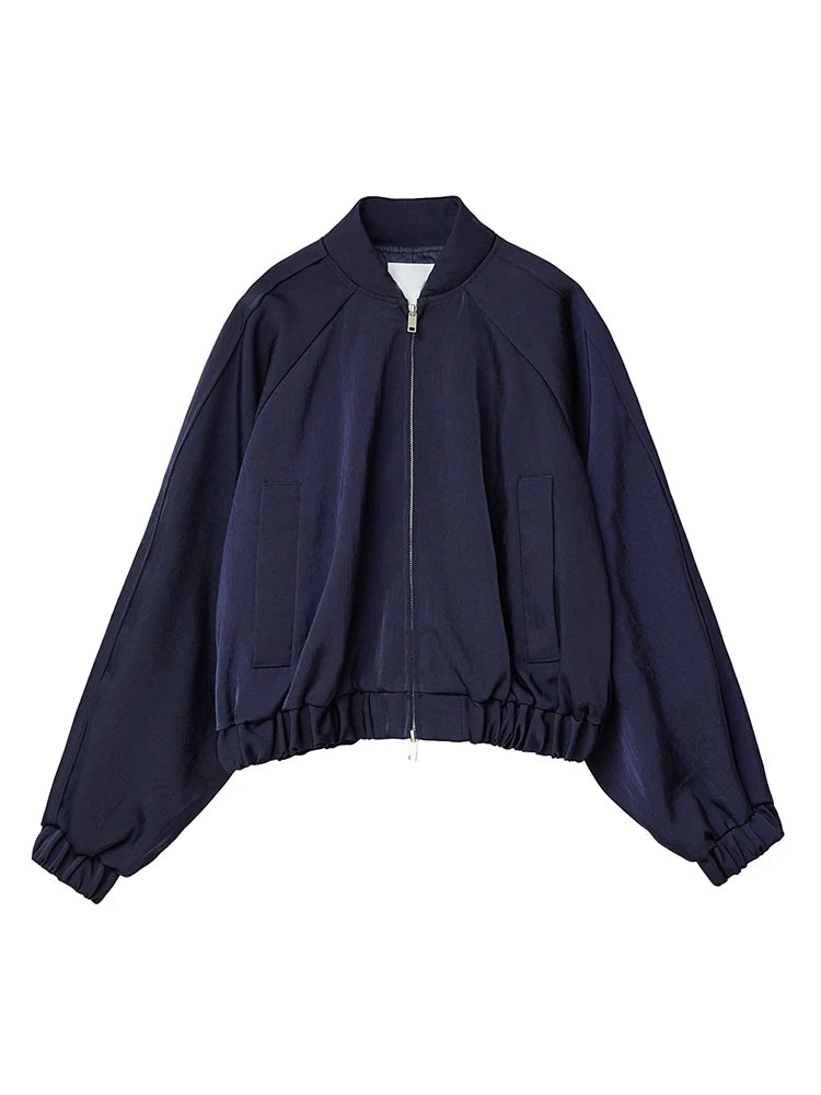 Navy Satin Bomber Jacket