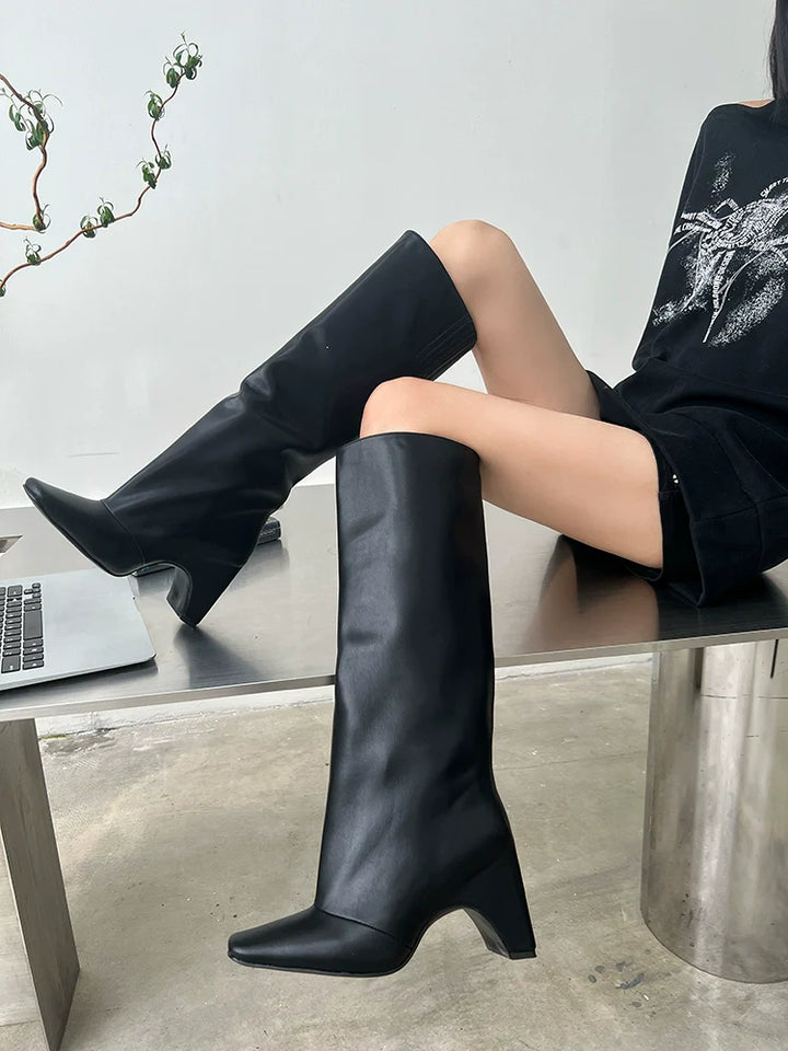 Leather Square Toe Boots