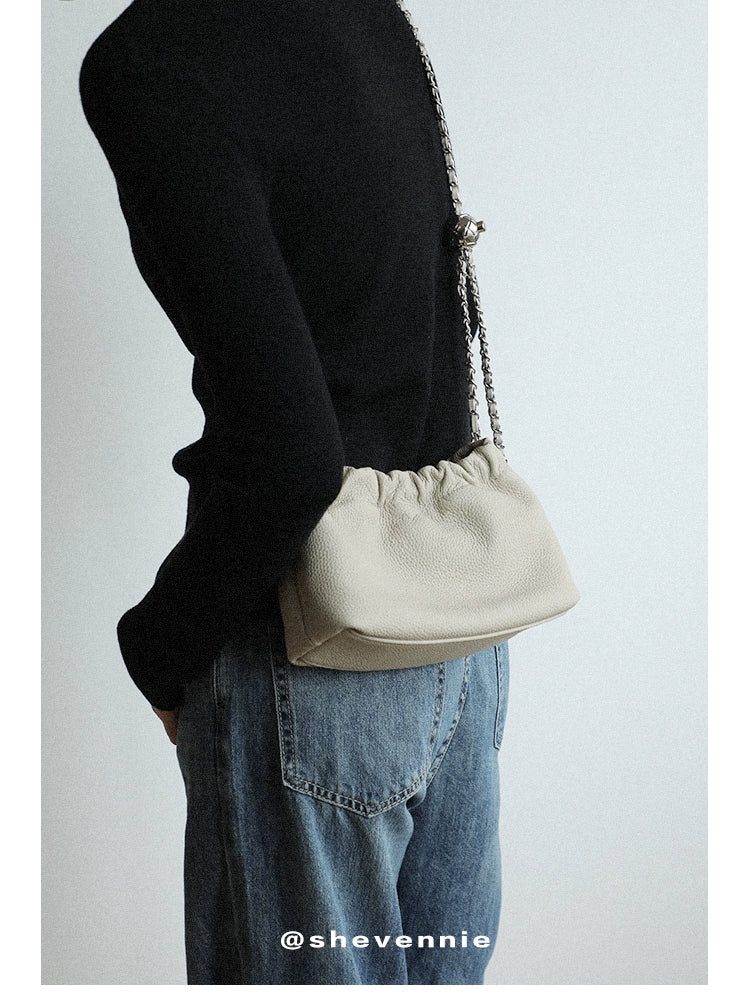 Leather Pleated Cloud Bag