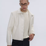 Imported Textured PU Leather Jacket with Short Shoulder Padded and Double Pleated Pocket Design