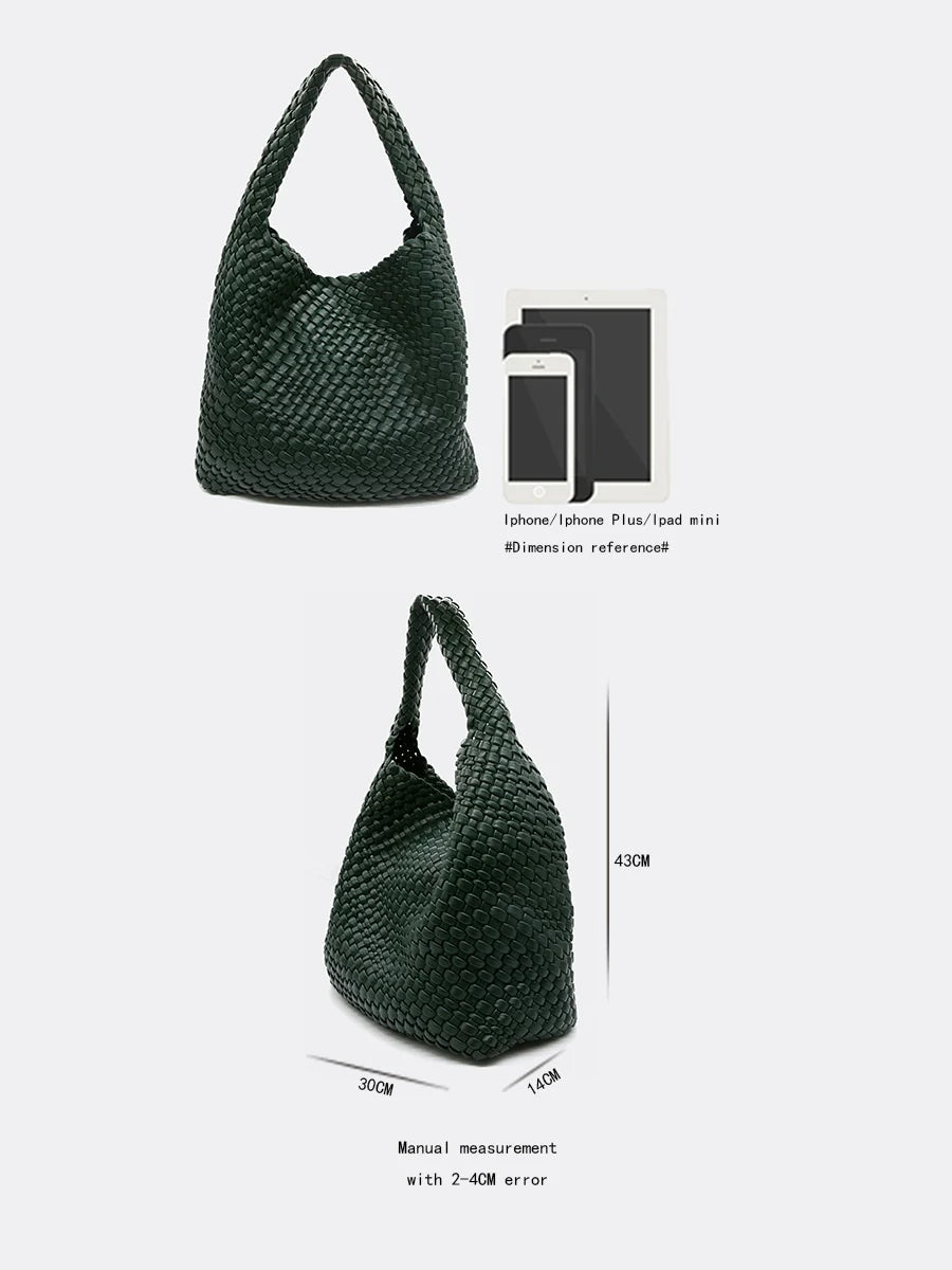 Soft Woven Leather Shoulder Tote